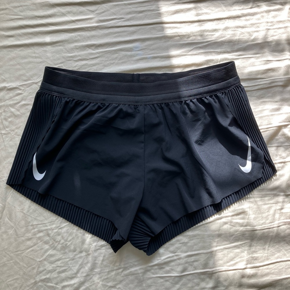 Nike black aeroswift pleated racing shorts
